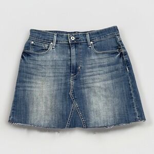 Levi's Denim Skirt Womens 26 Stretch High Rise Raw Hem Blue Deconstructed